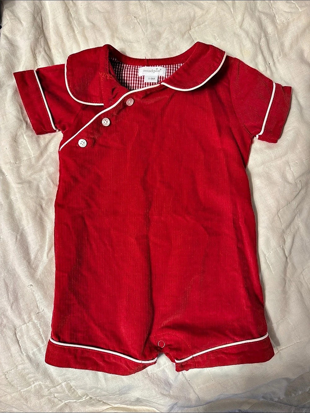 mud pie Red Gingham Romper Baby 6-9M Like New